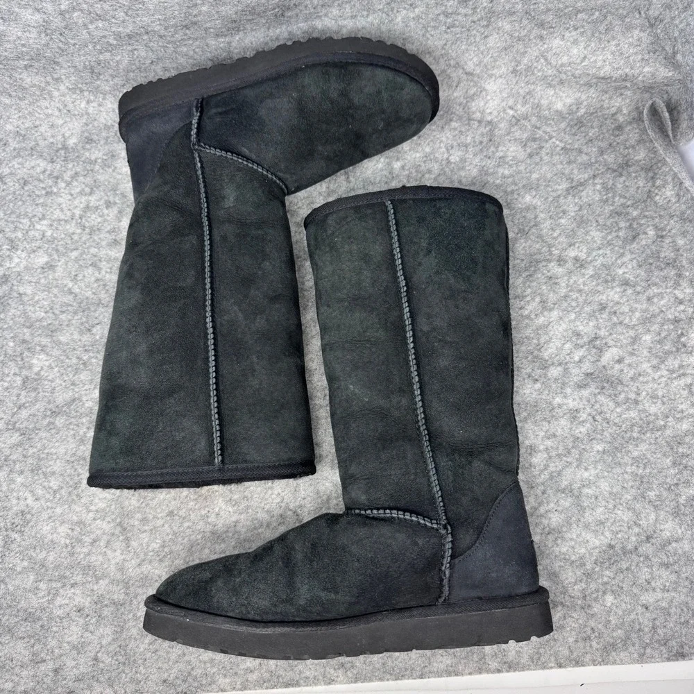 UGG Australia Suede Boots Womens 8 Classic Tall 5815 Sheepskin Shearling Black